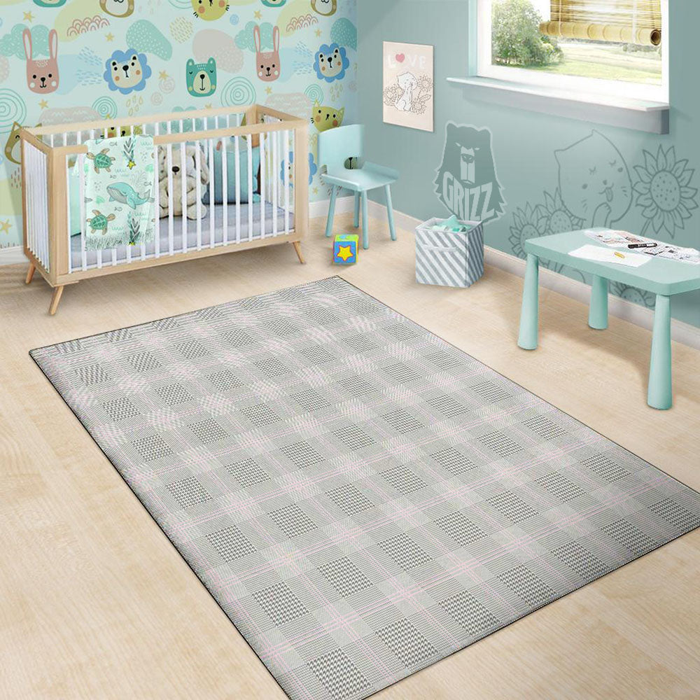 Grey Prince Of Wales Check Print Floor Mat-grizzshop
