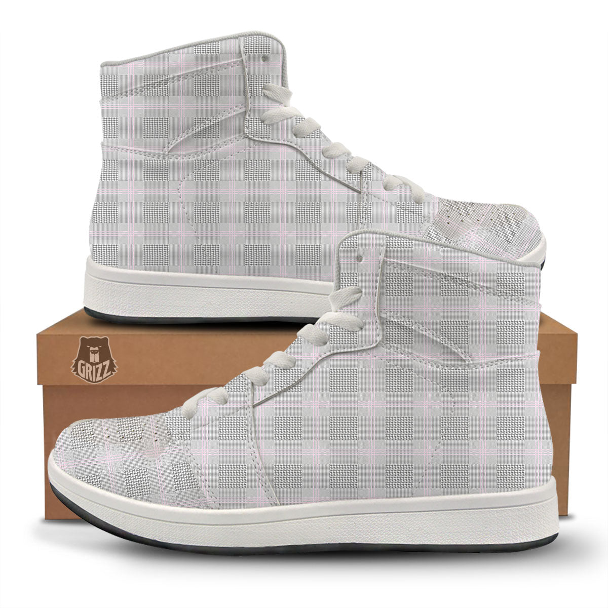 Grey Prince Of Wales Check Print High Top Sneakers-grizzshop