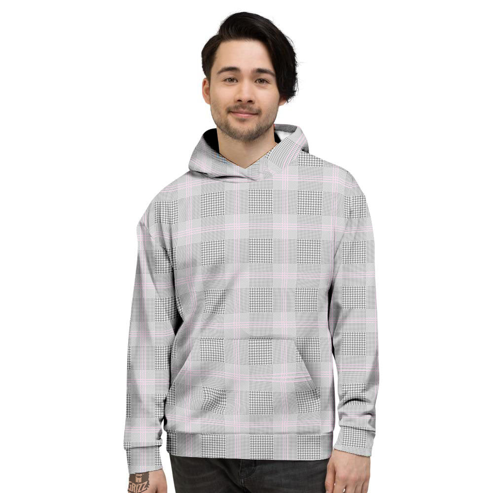 Grey Prince Of Wales Check Print Men's Hoodie-grizzshop