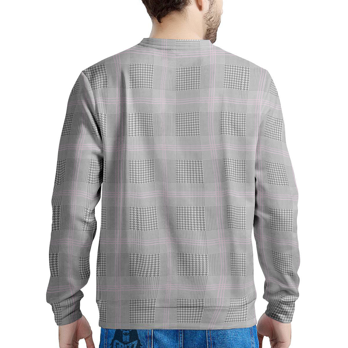 Grey Prince Of Wales Check Print Men's Sweatshirt-grizzshop