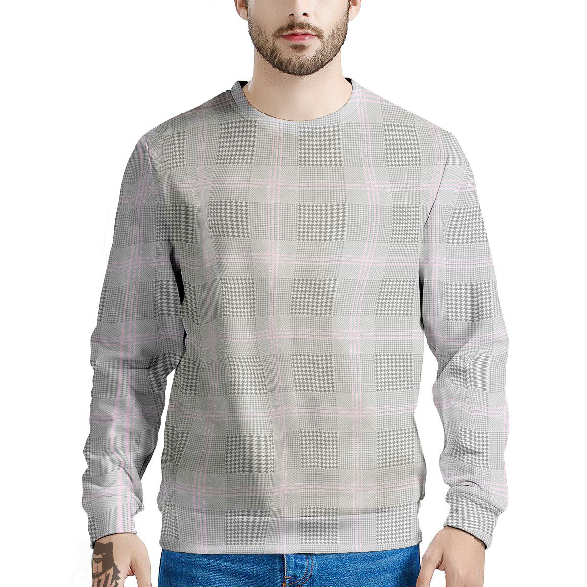 Grey Prince Of Wales Check Print Men's Sweatshirt-grizzshop
