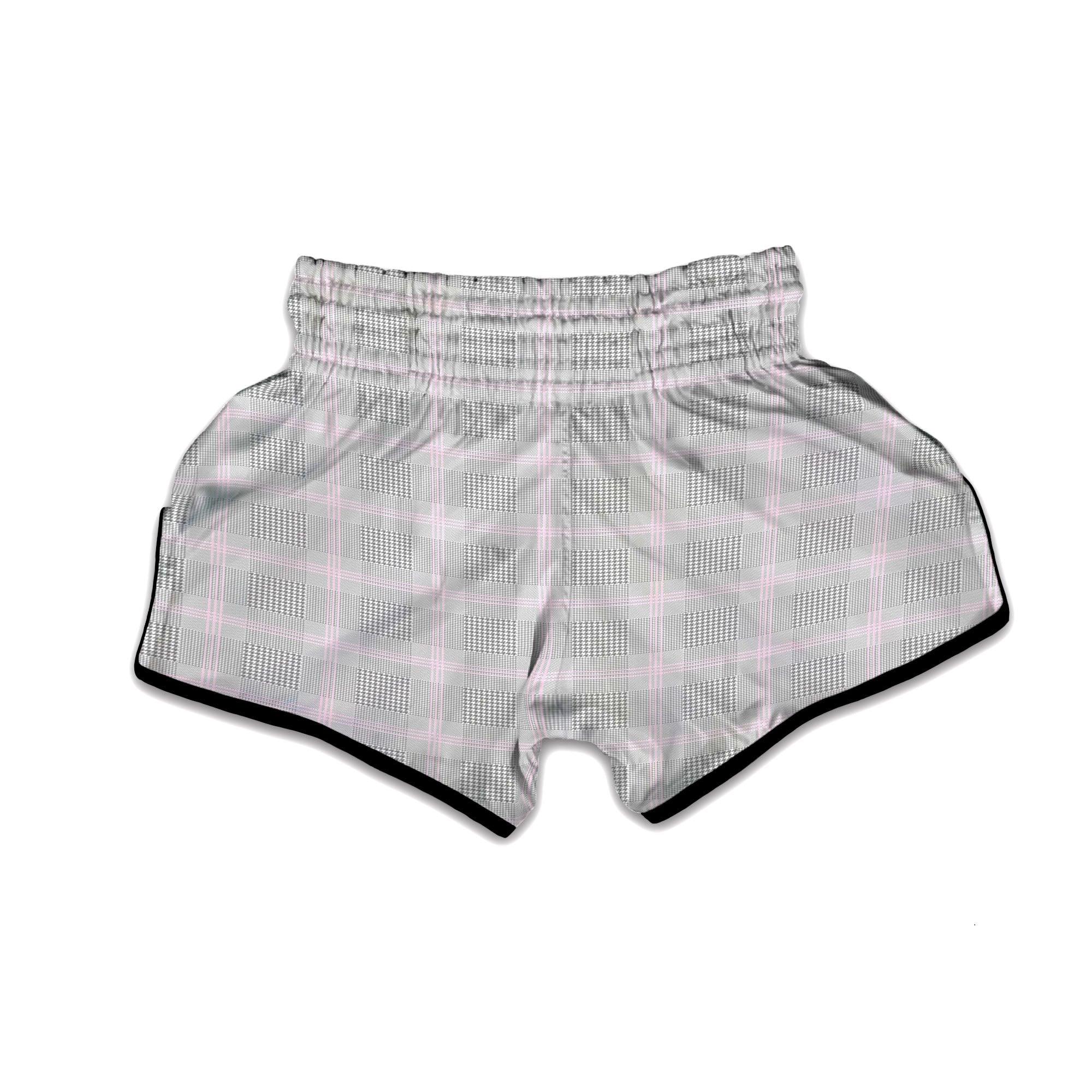 Grey Prince Of Wales Check Print Muay Thai Boxing Shorts-grizzshop