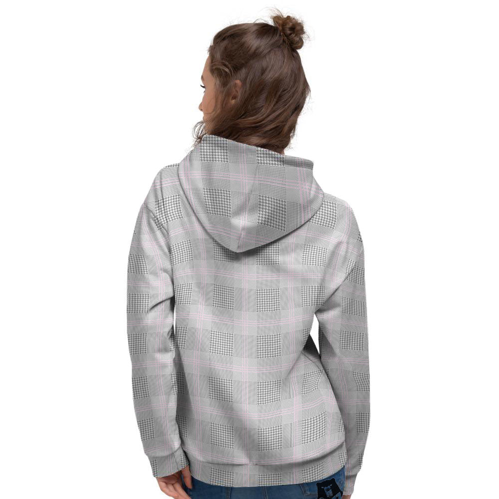 Grey Prince Of Wales Check Print Women's Hoodie-grizzshop