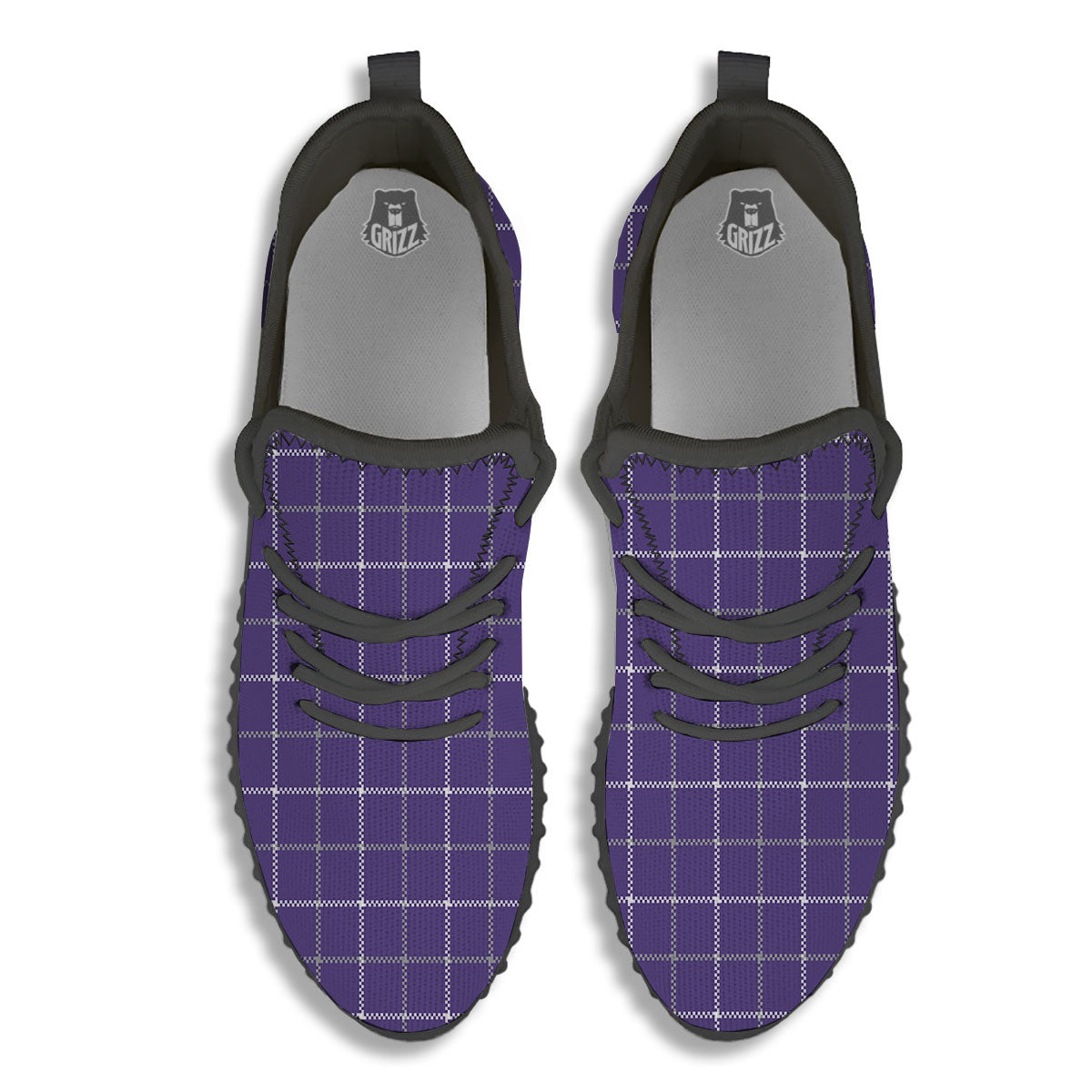 Grey Purple And White Tattersall Print Pattern Black Walking Shoes-grizzshop