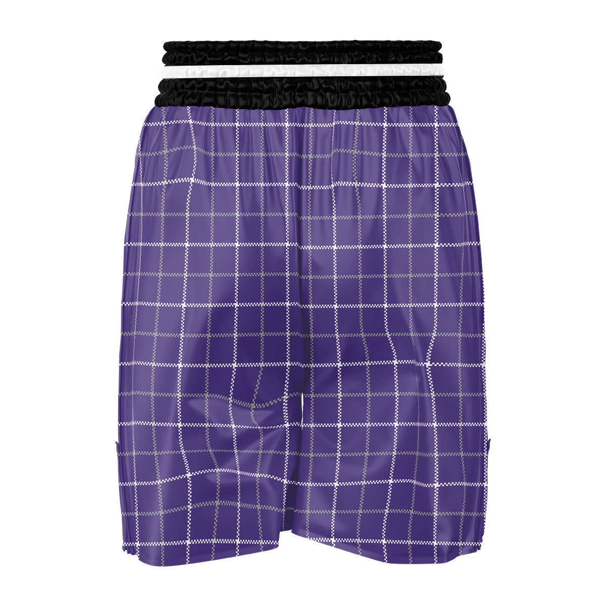 Grey Purple And White Tattersall Print Pattern Boxing Shorts-grizzshop
