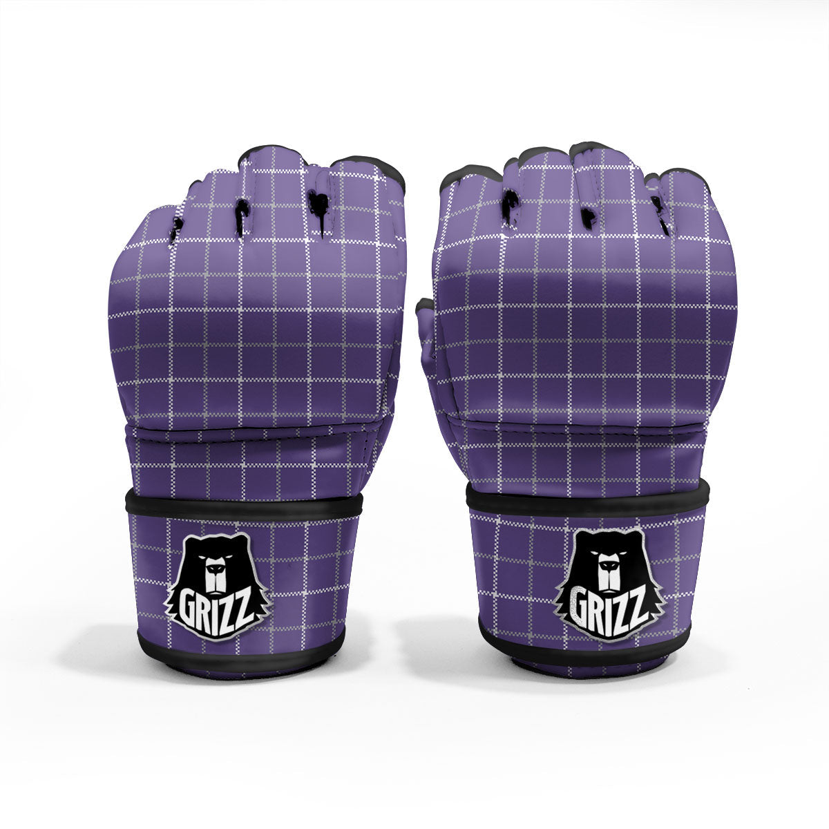 Grey Purple And White Tattersall Print Pattern MMA Gloves-grizzshop