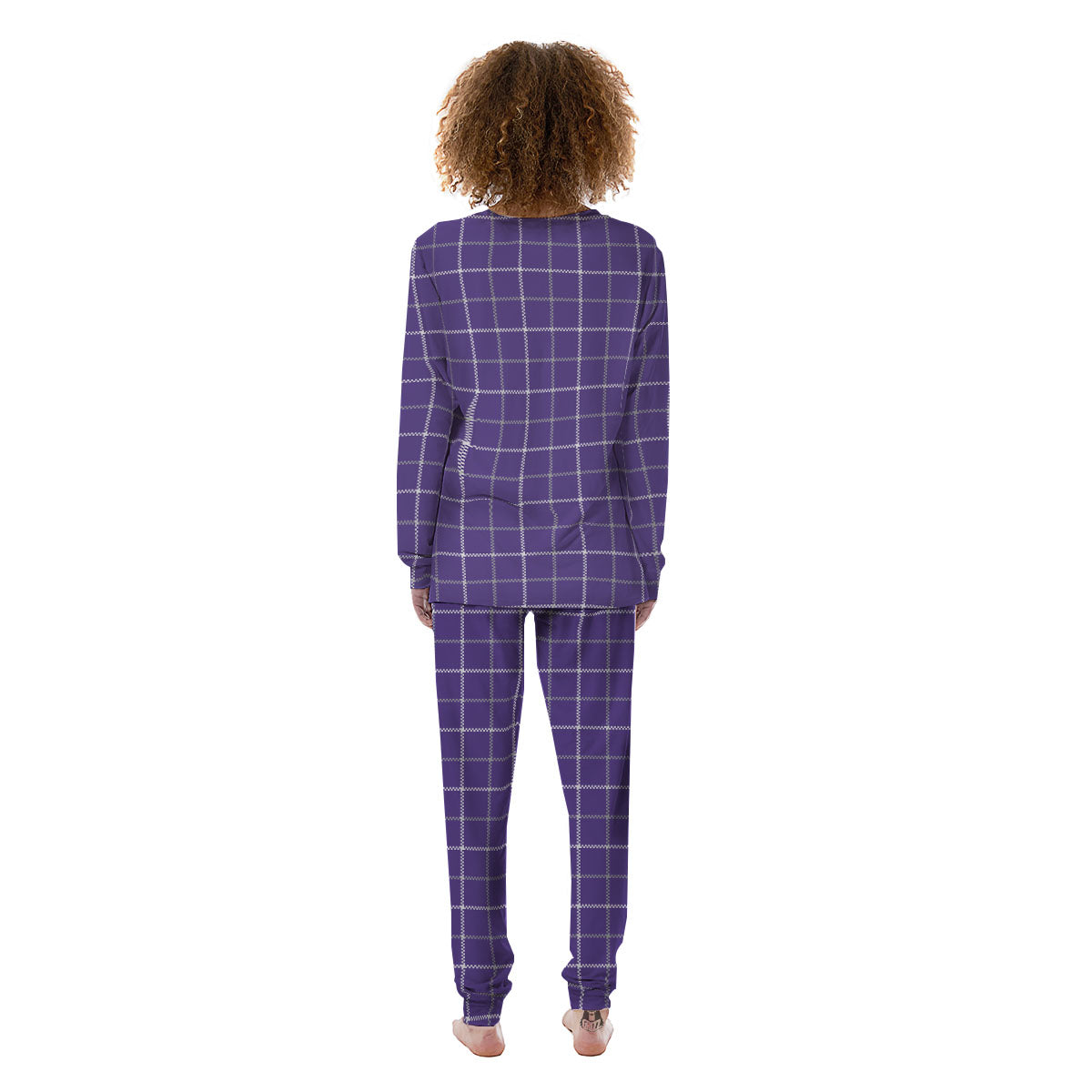 Grey Purple And White Tattersall Print Pattern Women's Pajamas-grizzshop