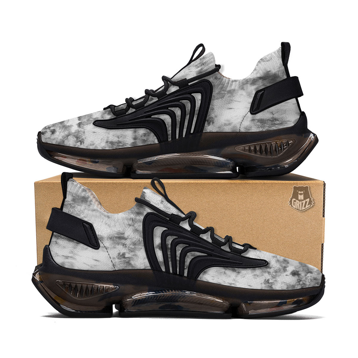 Grey Smoke Marble Print Pattern Black Gym Shoes-grizzshop