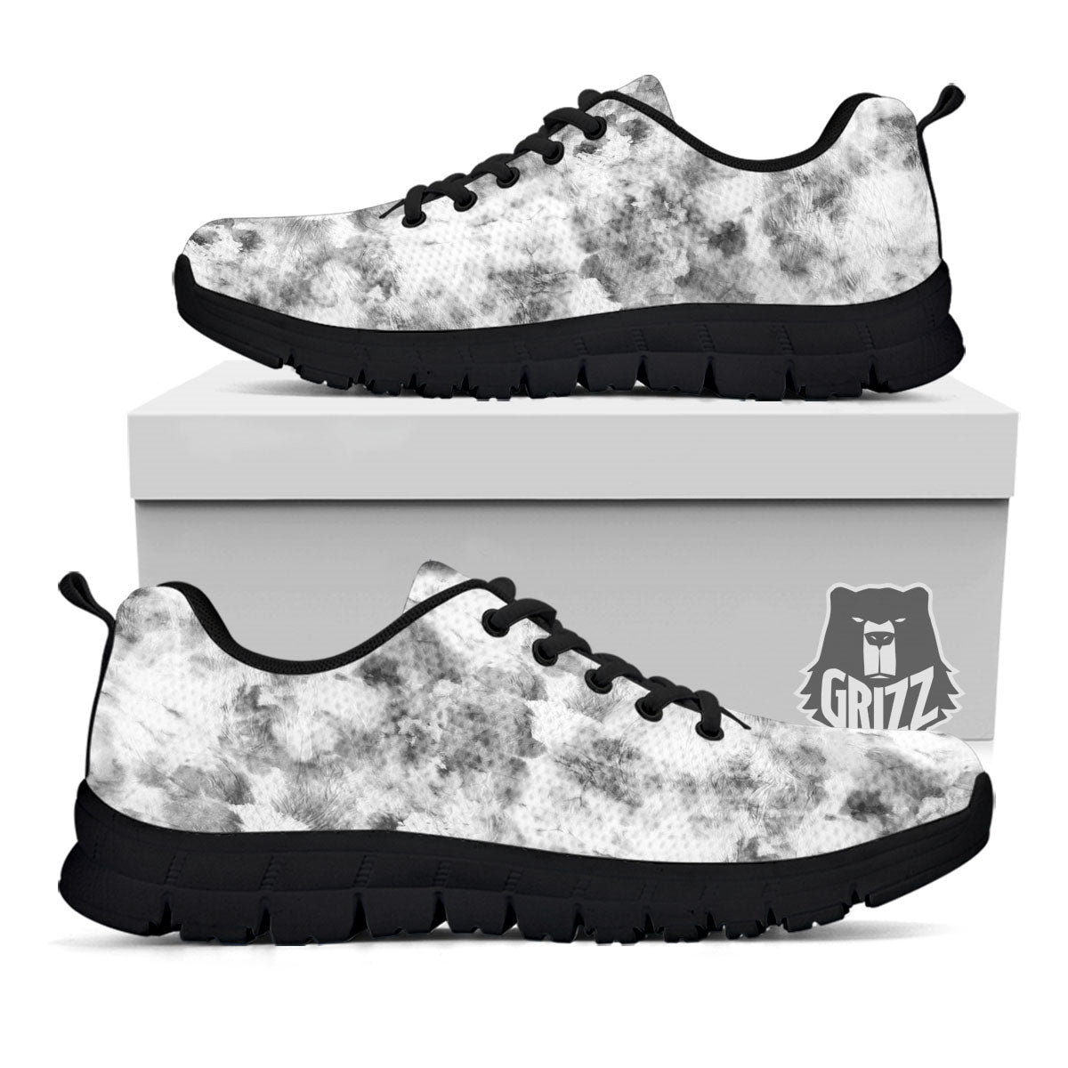 Grey Smoke Marble Print Pattern Black Sneaker-grizzshop