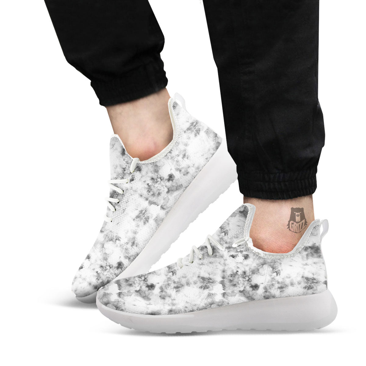 Grey Smoke Marble Print Pattern White Athletic Shoes-grizzshop