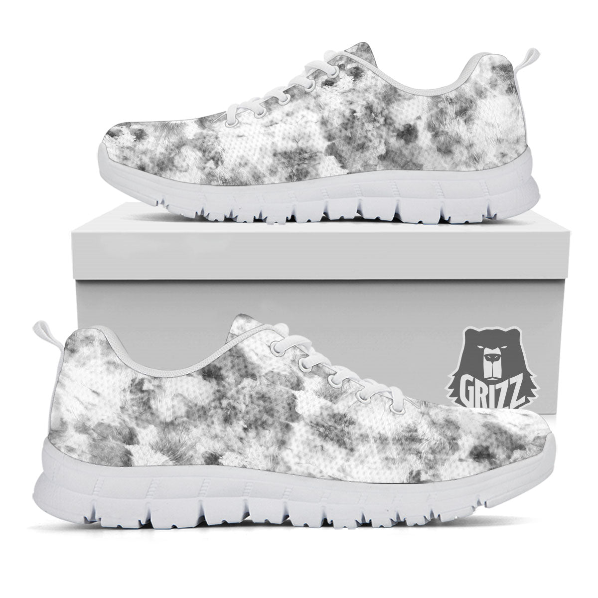 Grey Smoke Marble Print Pattern White Sneaker-grizzshop
