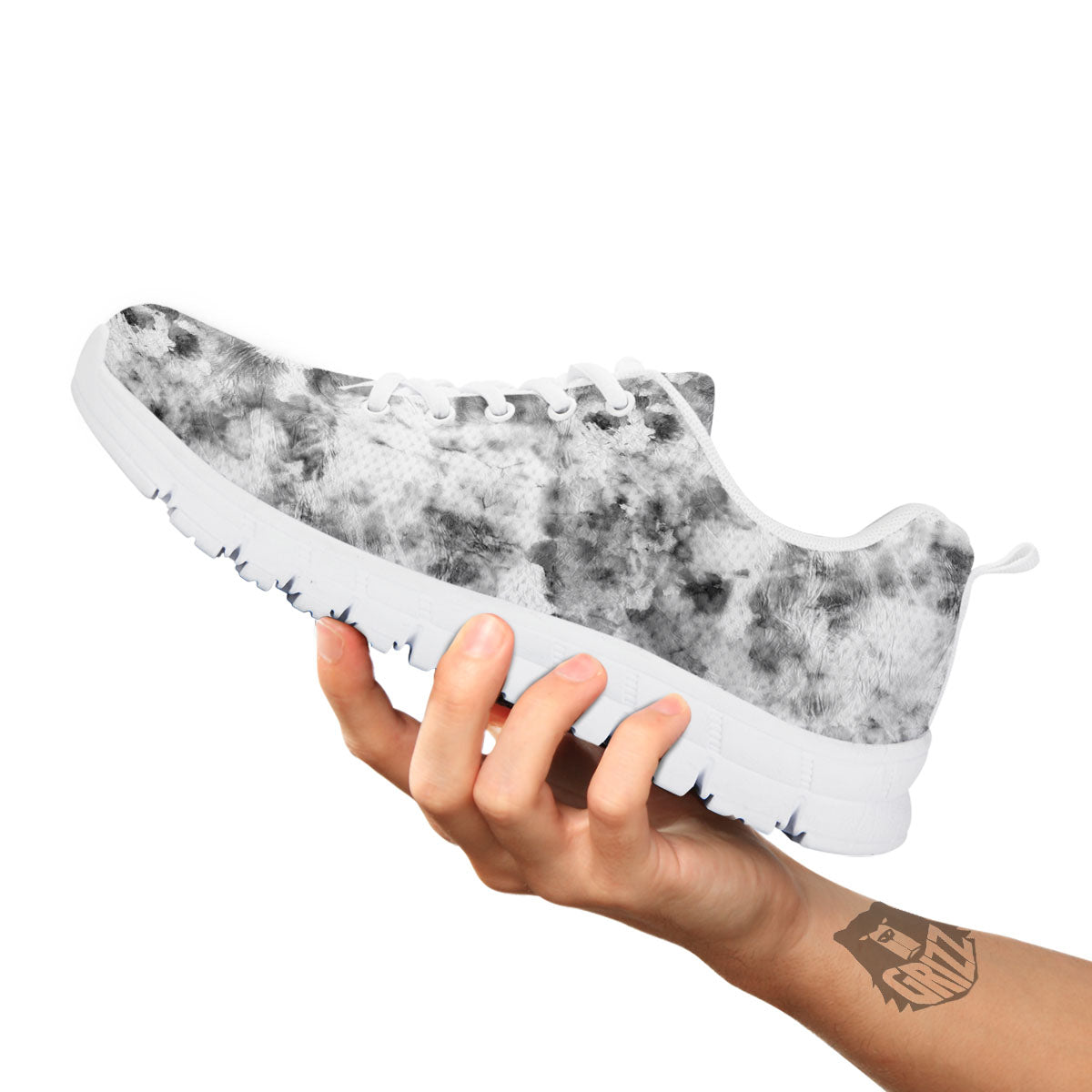 Grey Smoke Marble Print Pattern White Sneaker-grizzshop