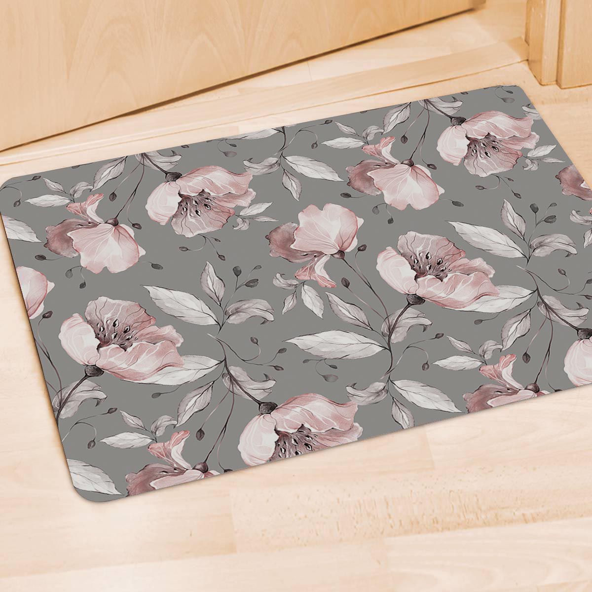 Grey Vintage Floral Print Door Mat-grizzshop