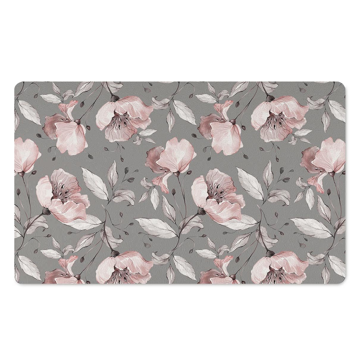 Grey Vintage Floral Print Door Mat-grizzshop