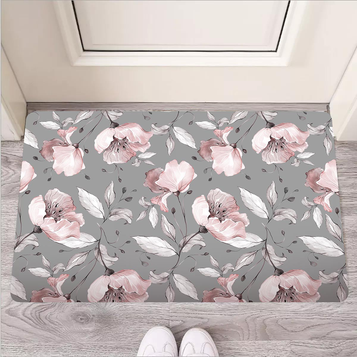 Grey Vintage Floral Print Door Mat-grizzshop