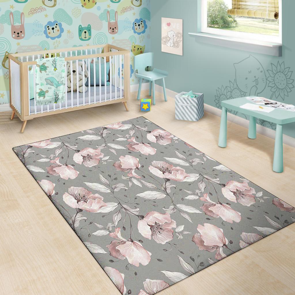Grey Vintage Floral Print Floor Mat-grizzshop