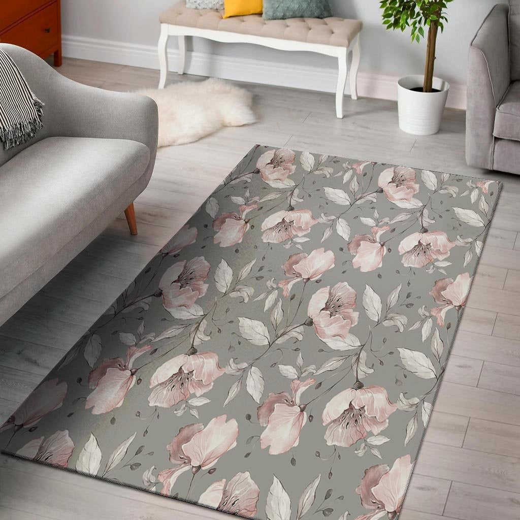 Grey Vintage Floral Print Floor Mat-grizzshop