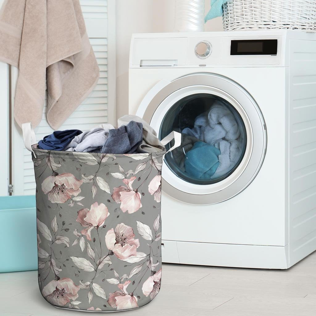 Grey Vintage Floral Print Laundry Basket-grizzshop
