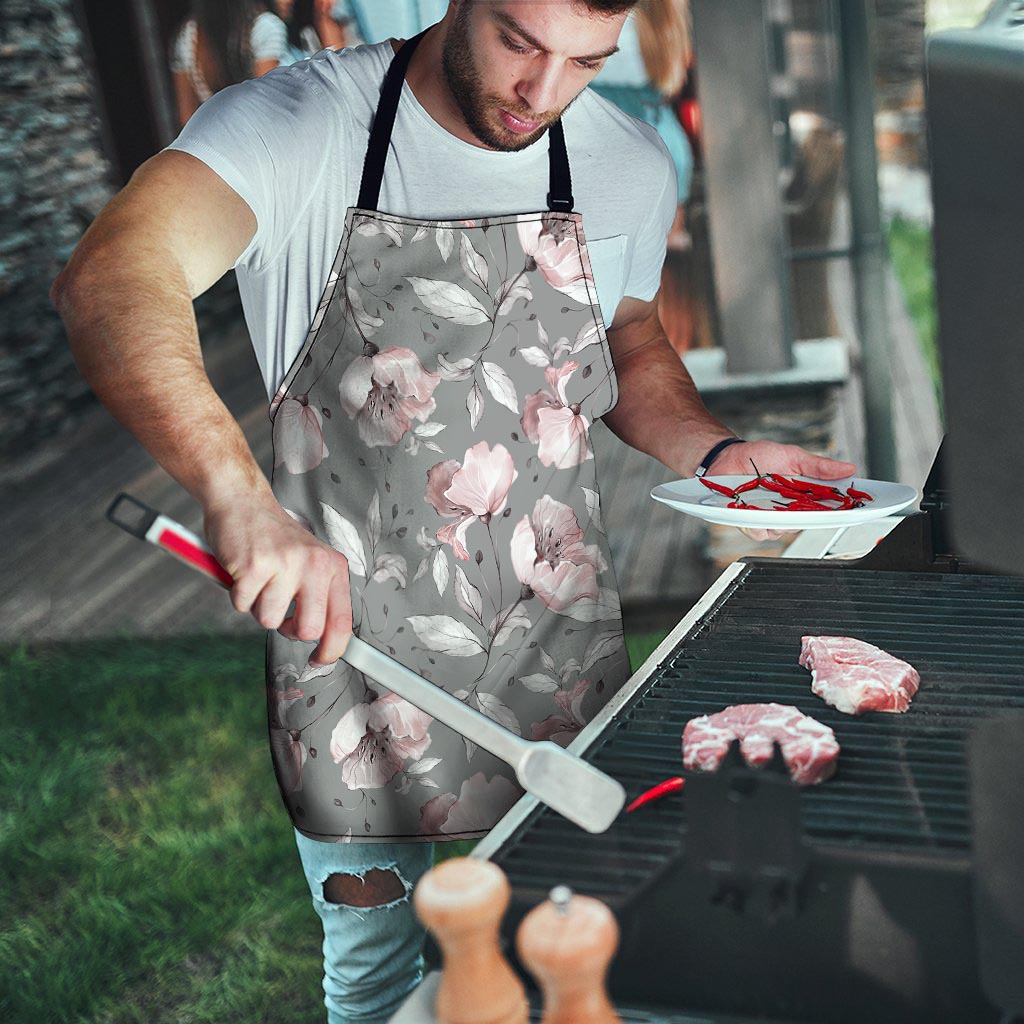 Grey Vintage Floral Print Men's Apron-grizzshop