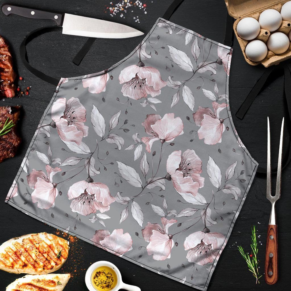 Grey Vintage Floral Print Men's Apron-grizzshop