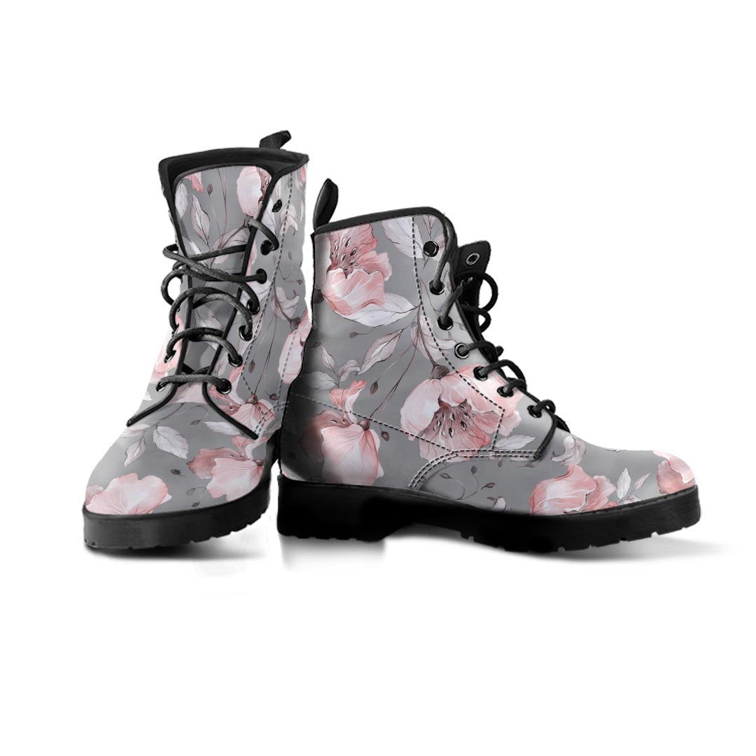 Grey Vintage Floral Print Men's Boots-grizzshop