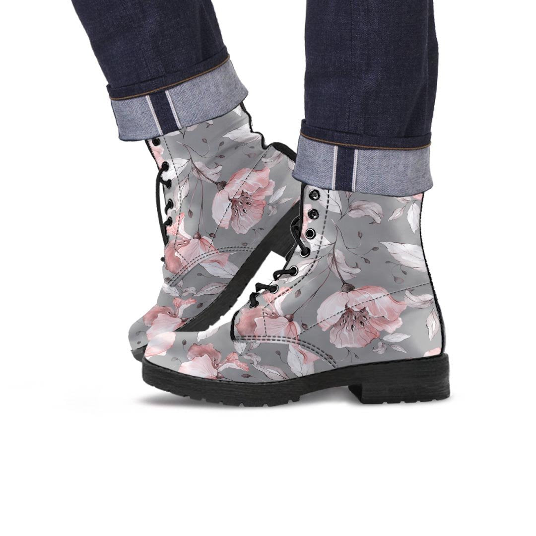 Grey Vintage Floral Print Men's Boots-grizzshop