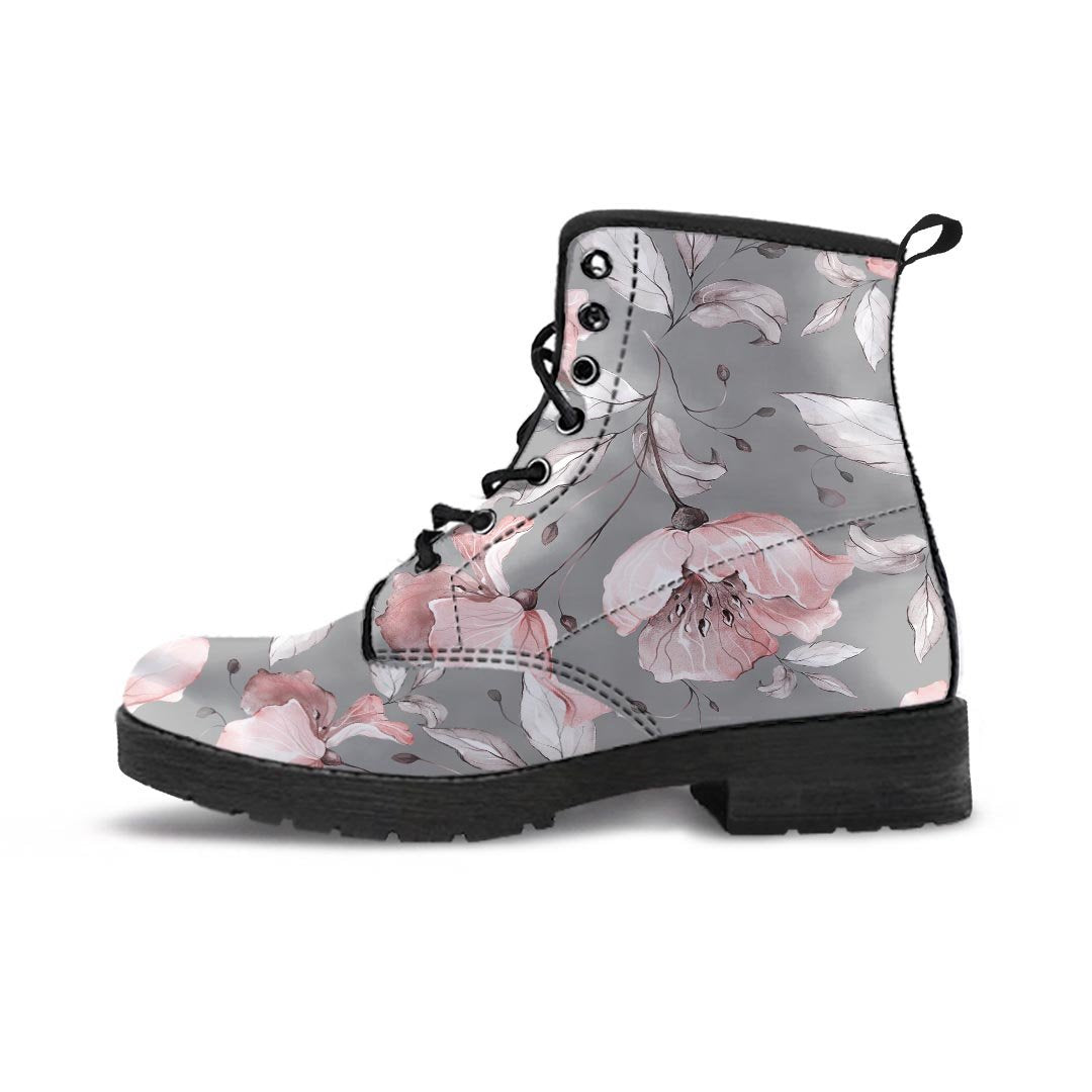 Grey Vintage Floral Print Men's Boots-grizzshop
