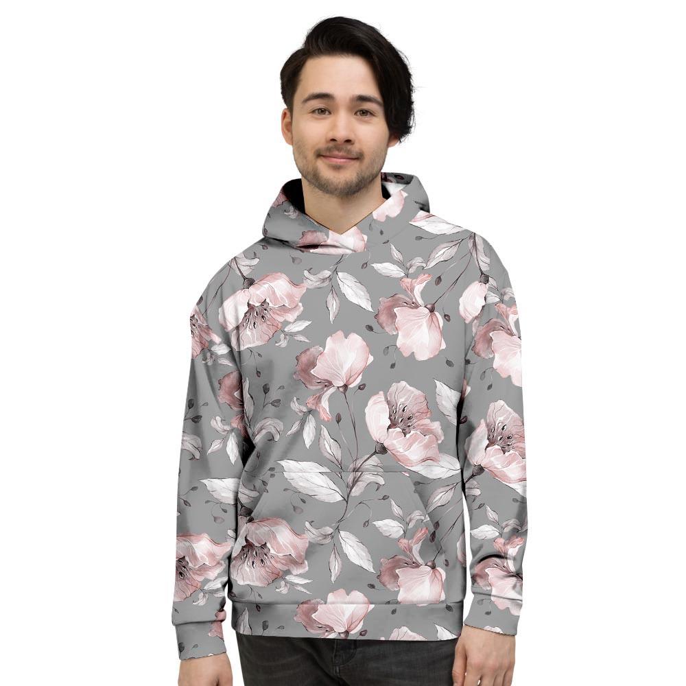 Grey Vintage Floral Print Men's Hoodie-grizzshop