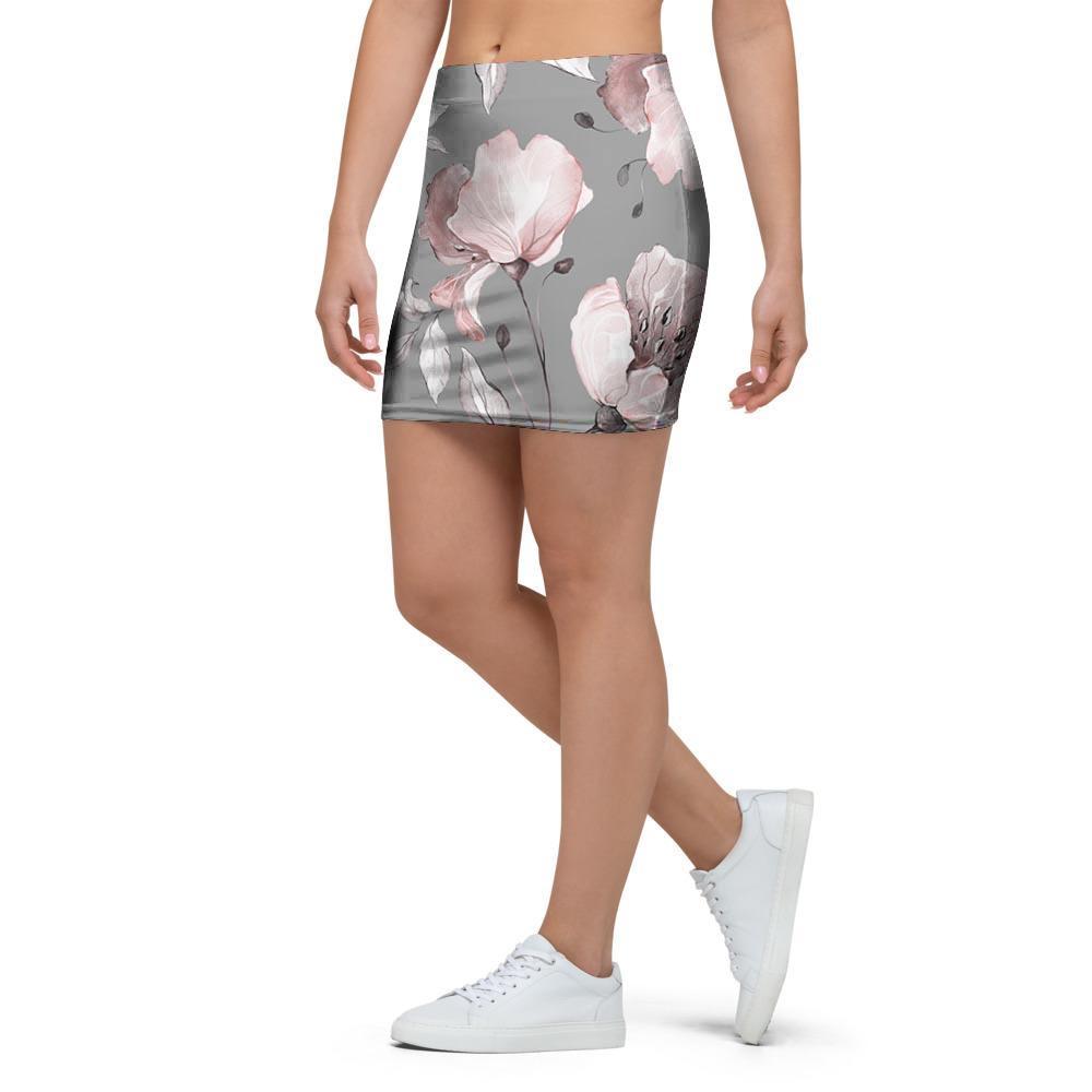 Grey Vintage Floral Print Mini Skirt-grizzshop