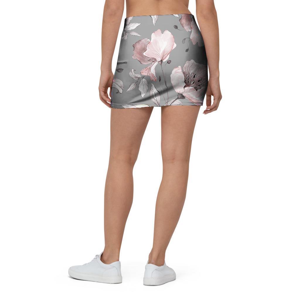 Grey Vintage Floral Print Mini Skirt-grizzshop