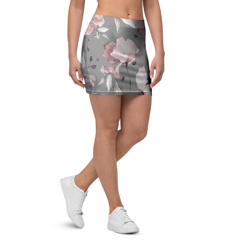 Grey Vintage Floral Print Mini Skirt-grizzshop