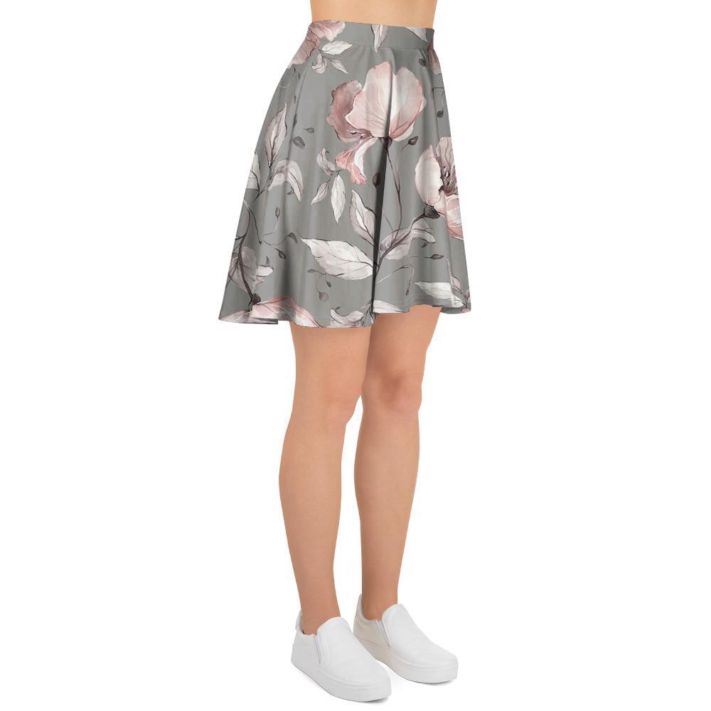 Grey Vintage Floral Print Women's Skirt-grizzshop