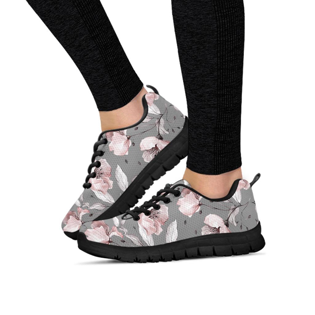 Grey Vintage Floral Print Women's Sneakers-grizzshop