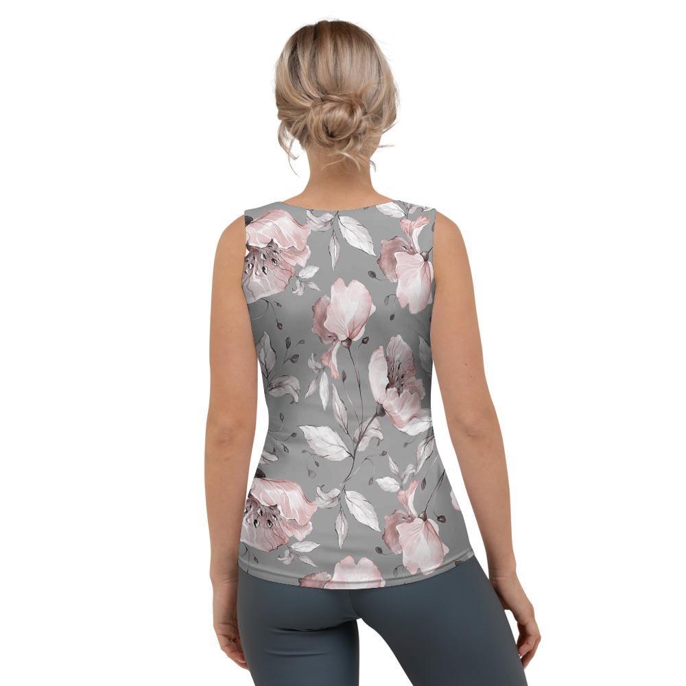 Grey Vintage Floral Print Women's Tank Top-grizzshop