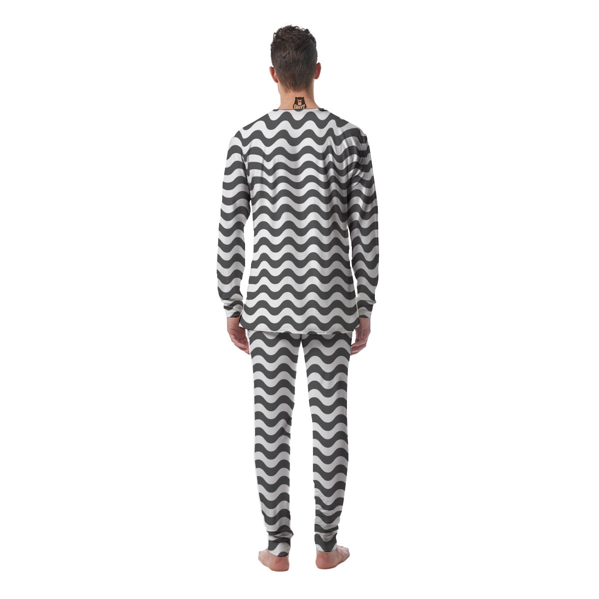 Grey Wave Striped Print Men's Pajamas-grizzshop