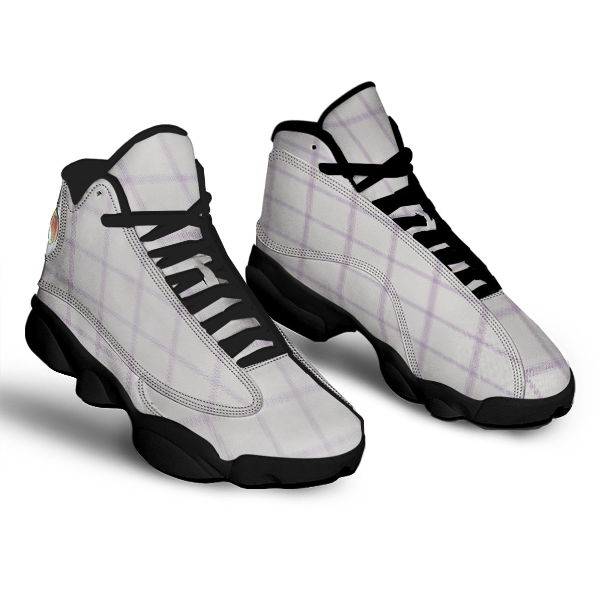Grey White And Purple Tattersall Print Pattern Black Basketball Shoes-grizzshop