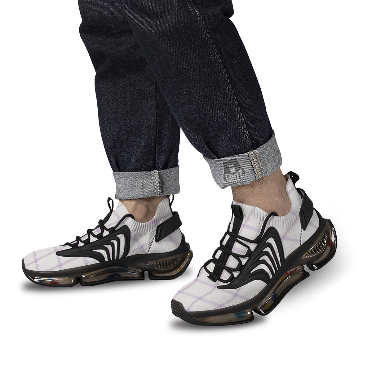 Grey White And Purple Tattersall Print Pattern Black Gym Shoes-grizzshop