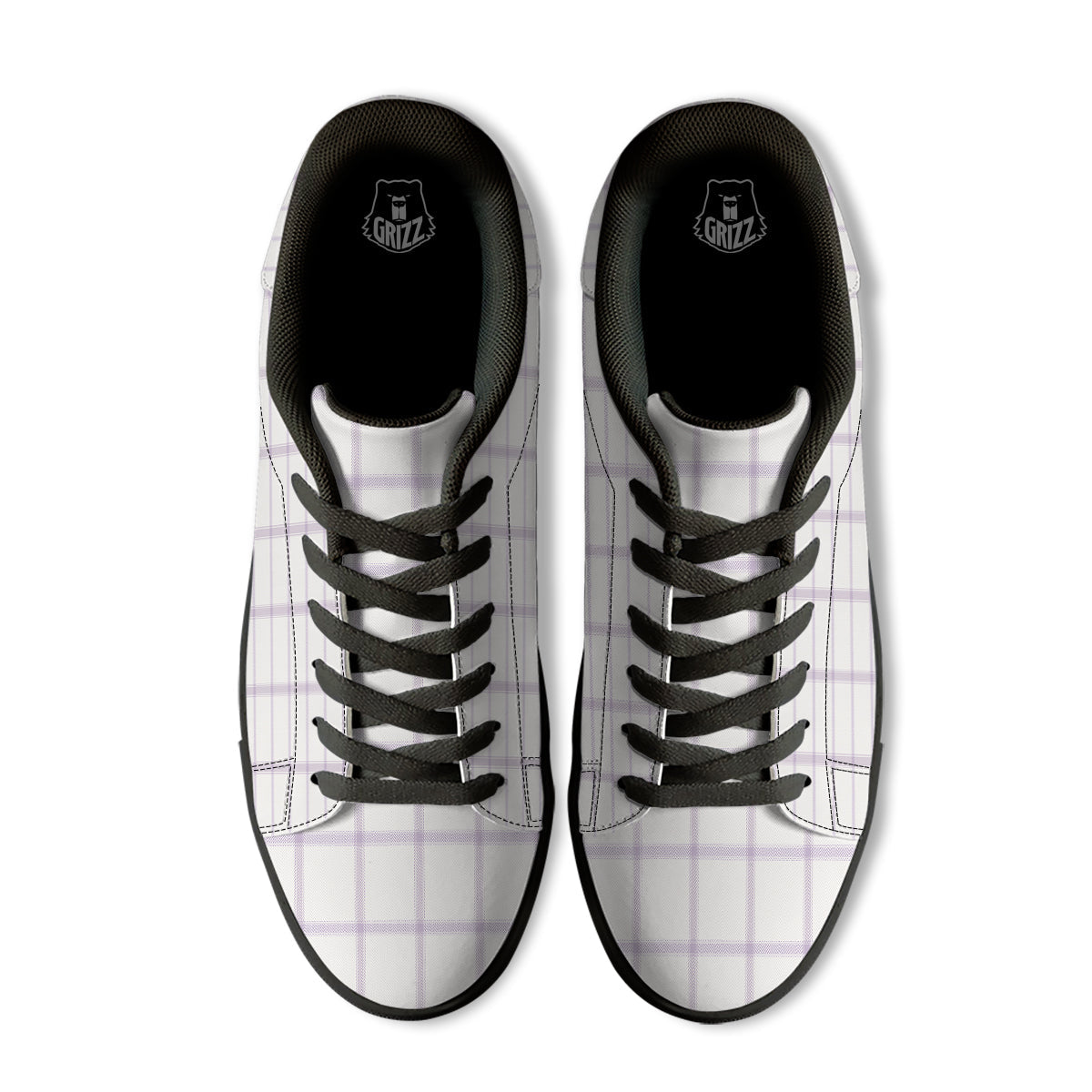 Grey White And Purple Tattersall Print Pattern Black Low Top Sneakers-grizzshop