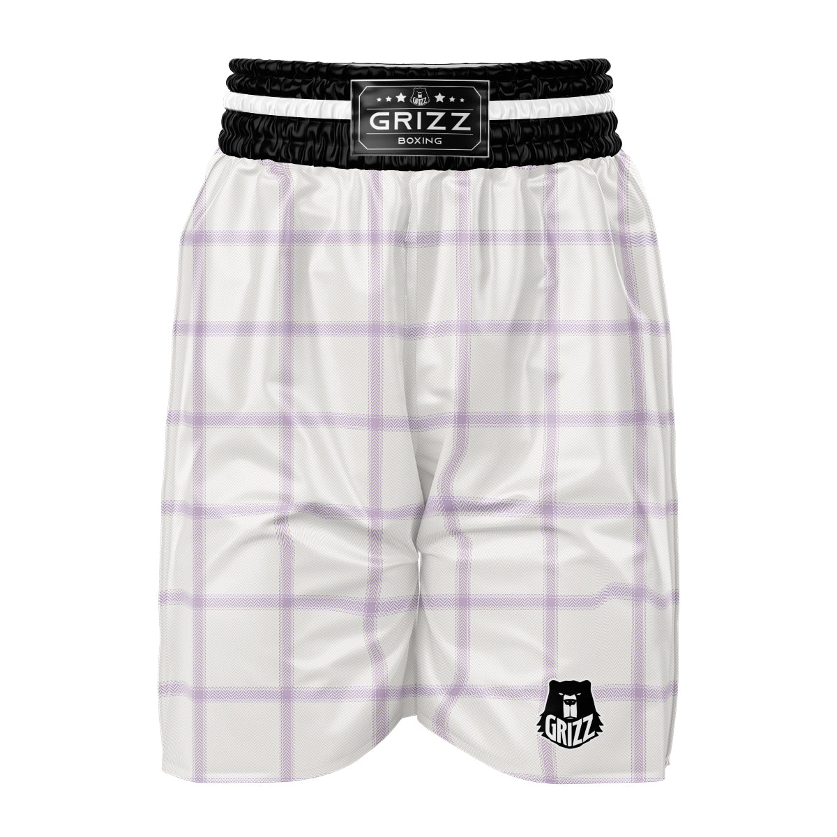 Grey White And Purple Tattersall Print Pattern Boxing Shorts-grizzshop