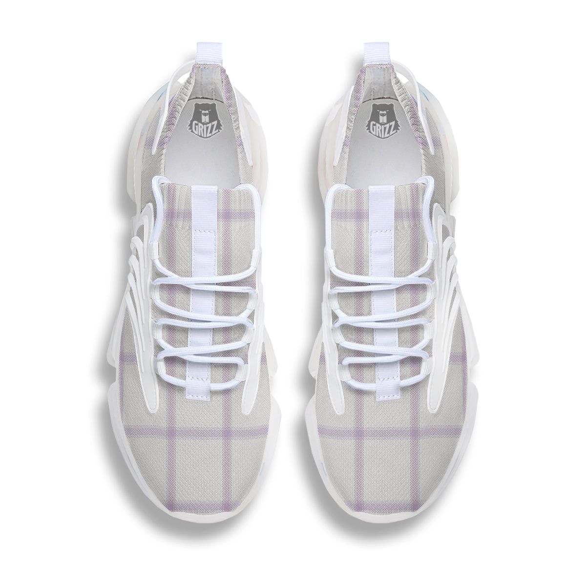 Grey White And Purple Tattersall Print Pattern White Gym Shoes-grizzshop