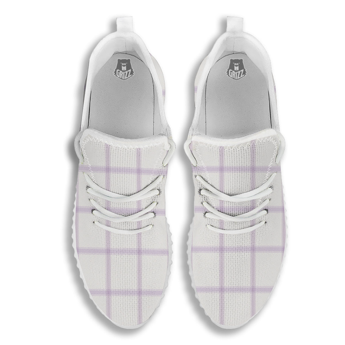 Grey White And Purple Tattersall Print Pattern White Walking Shoes-grizzshop