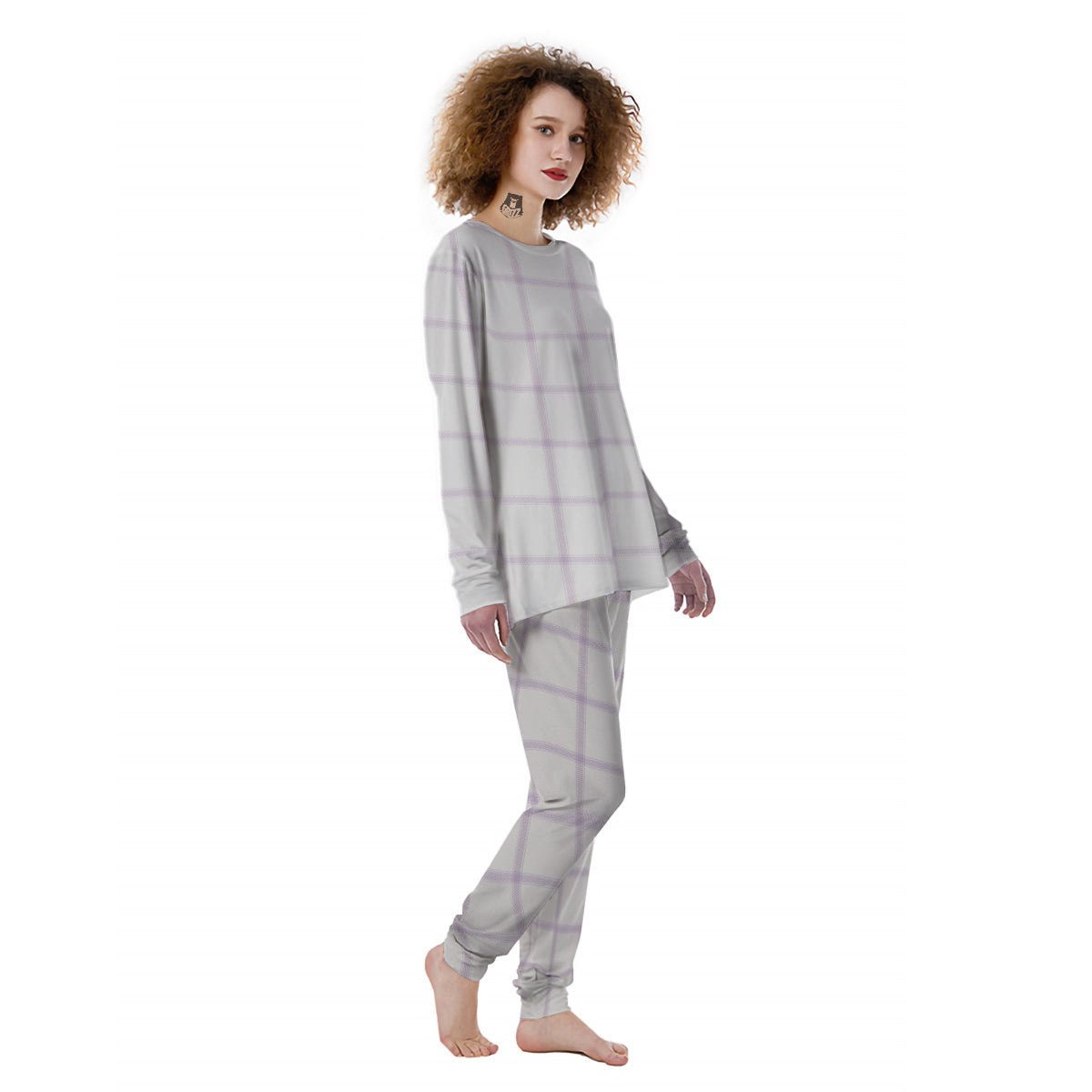 Grey White And Purple Tattersall Print Pattern Women's Pajamas-grizzshop