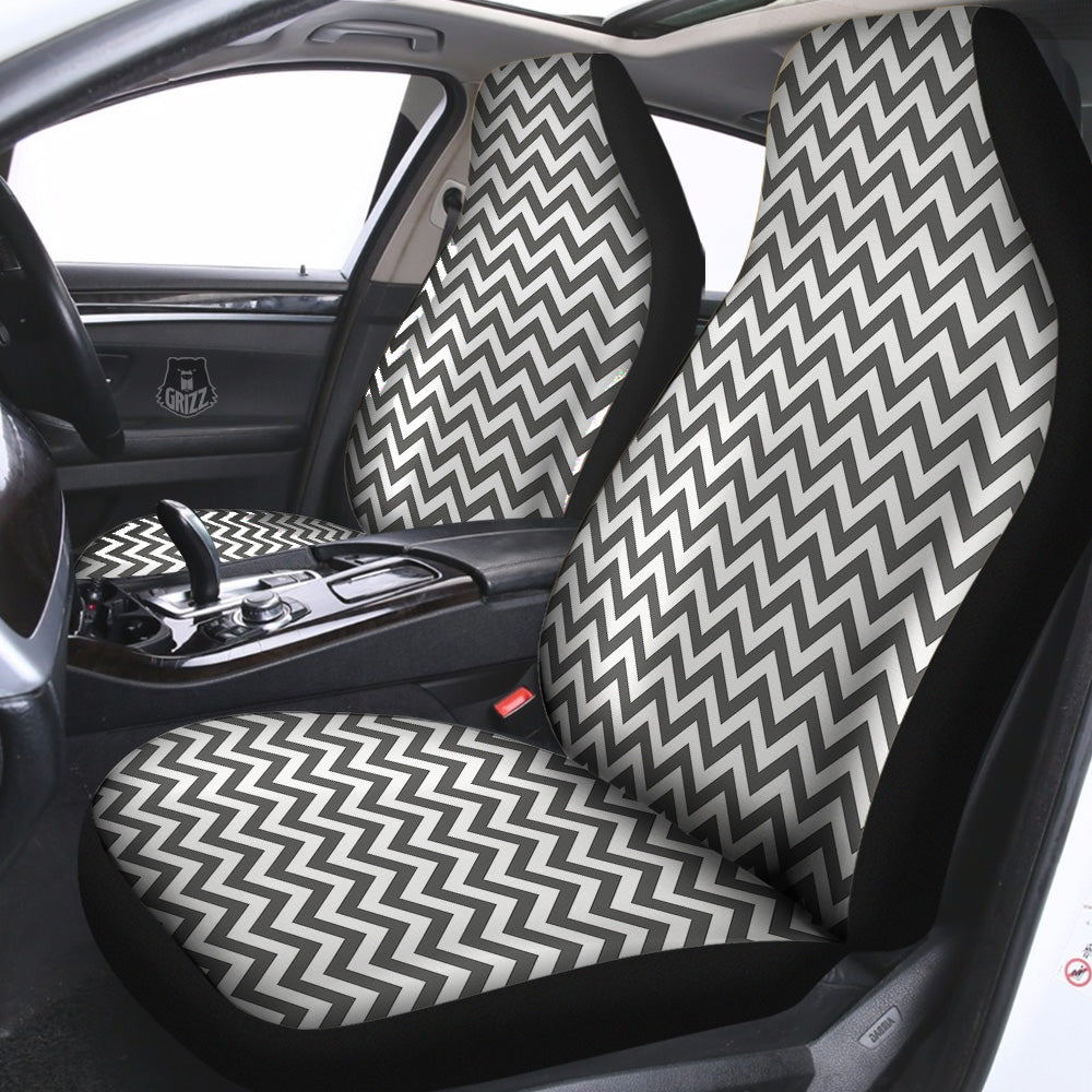 Grey Zigzag Print Pattern Car Seat Covers-grizzshop