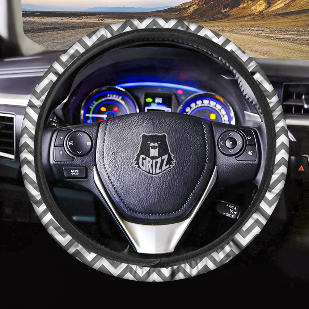 Grey Zigzag Print Pattern Car Steering Wheel Cover-grizzshop