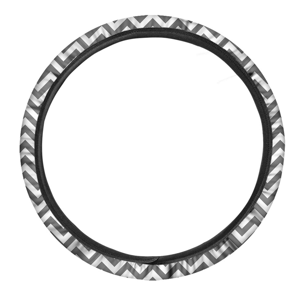 Grey Zigzag Print Pattern Car Steering Wheel Cover-grizzshop