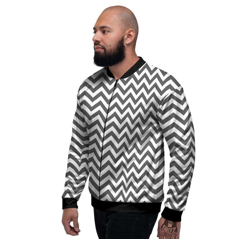 Grey Zigzag Print Pattern Men's Bomber Jacket-grizzshop