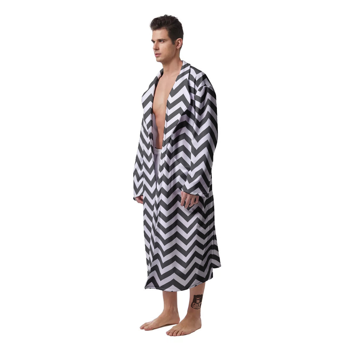 Grey Zigzag Print Pattern Men's Robe-grizzshop