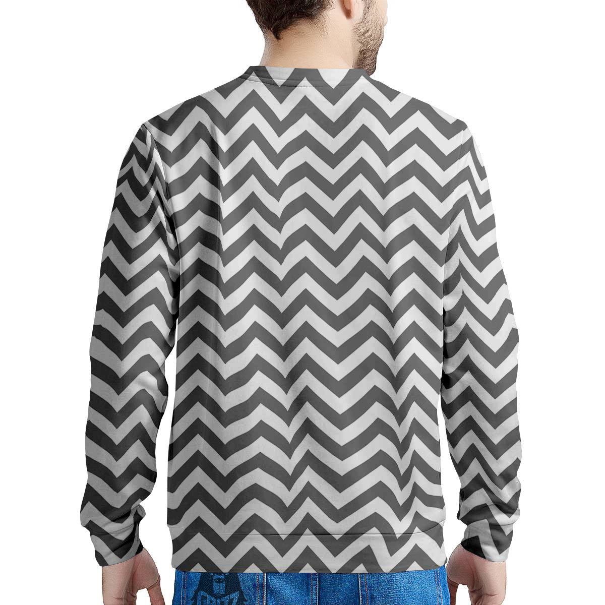 Grey Zigzag Print Pattern Men's Sweatshirt-grizzshop