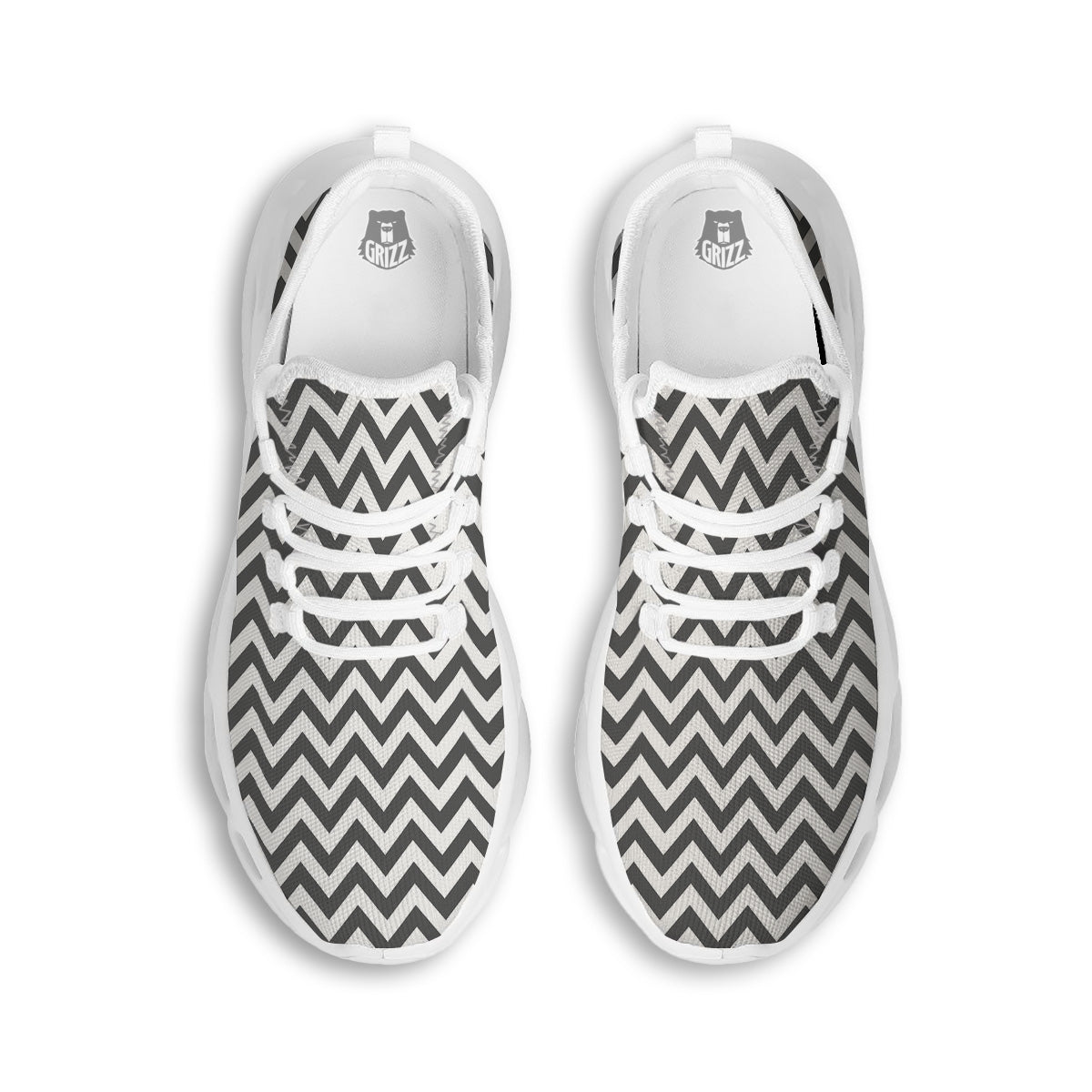 Grey Zigzag Print Pattern White Running Shoes-grizzshop
