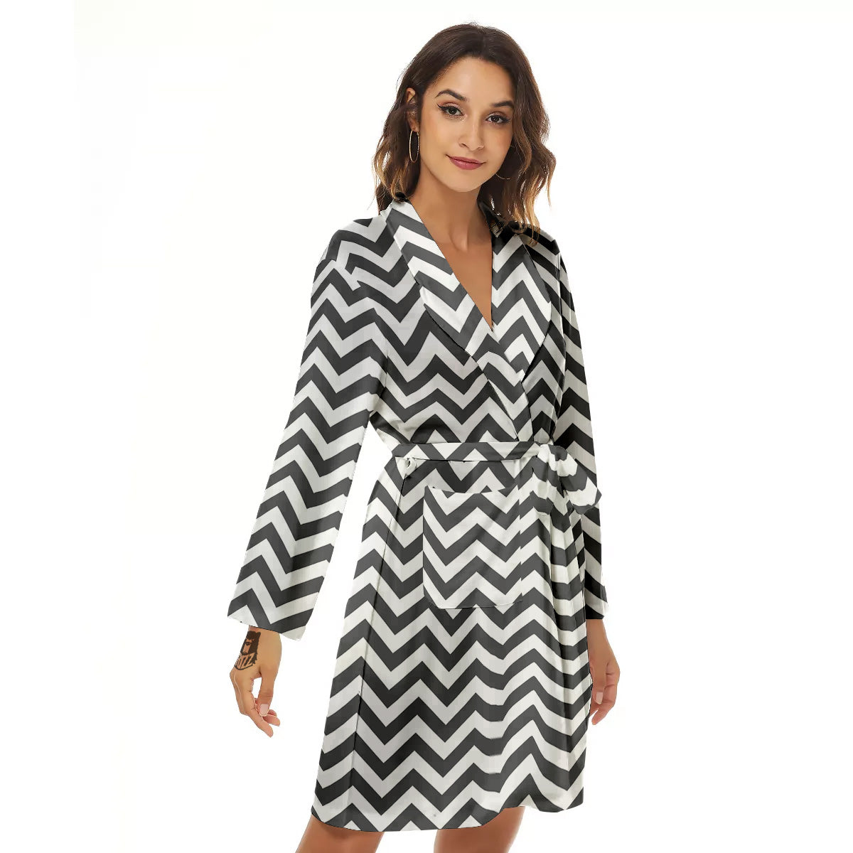 Grey Zigzag Print Pattern Women's Robe-grizzshop